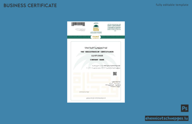 Saudi-Arabien Mehrwertsteuer-Registrierungsbescheinigung (Word und PDF), Version 2 – Beispielvorschau